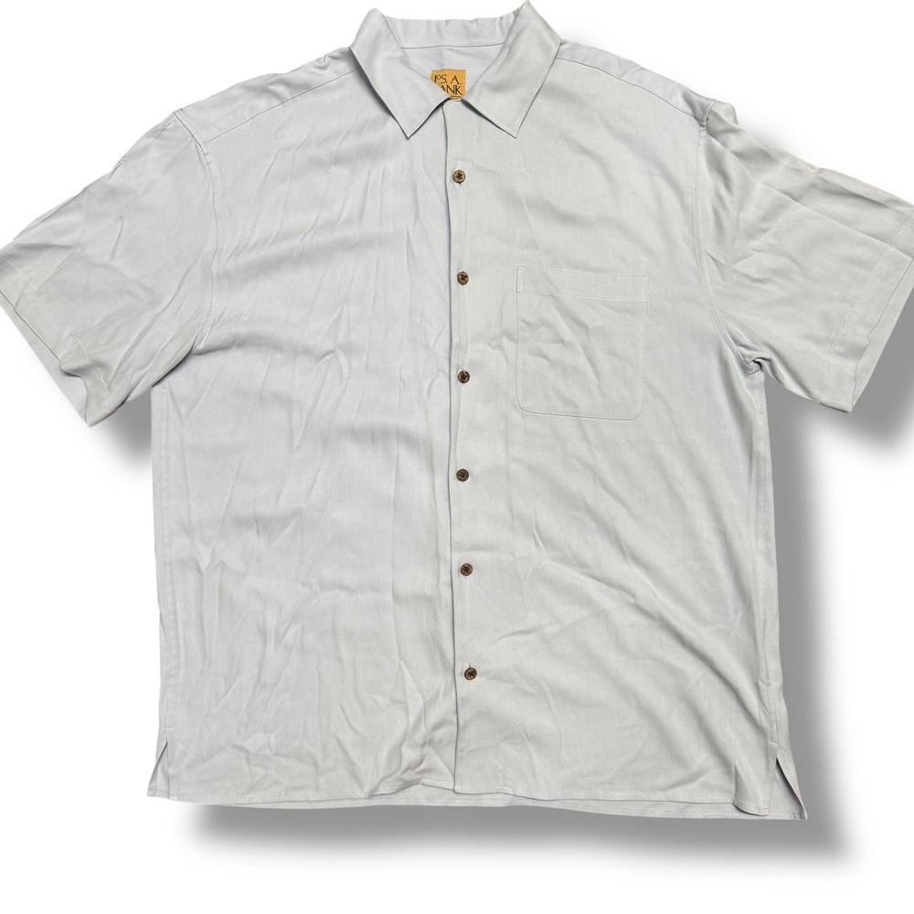 Jos A Bank Light Blue 100%‎ Silk Camp Shirt Men's XL Relaxed Fit Herringbone